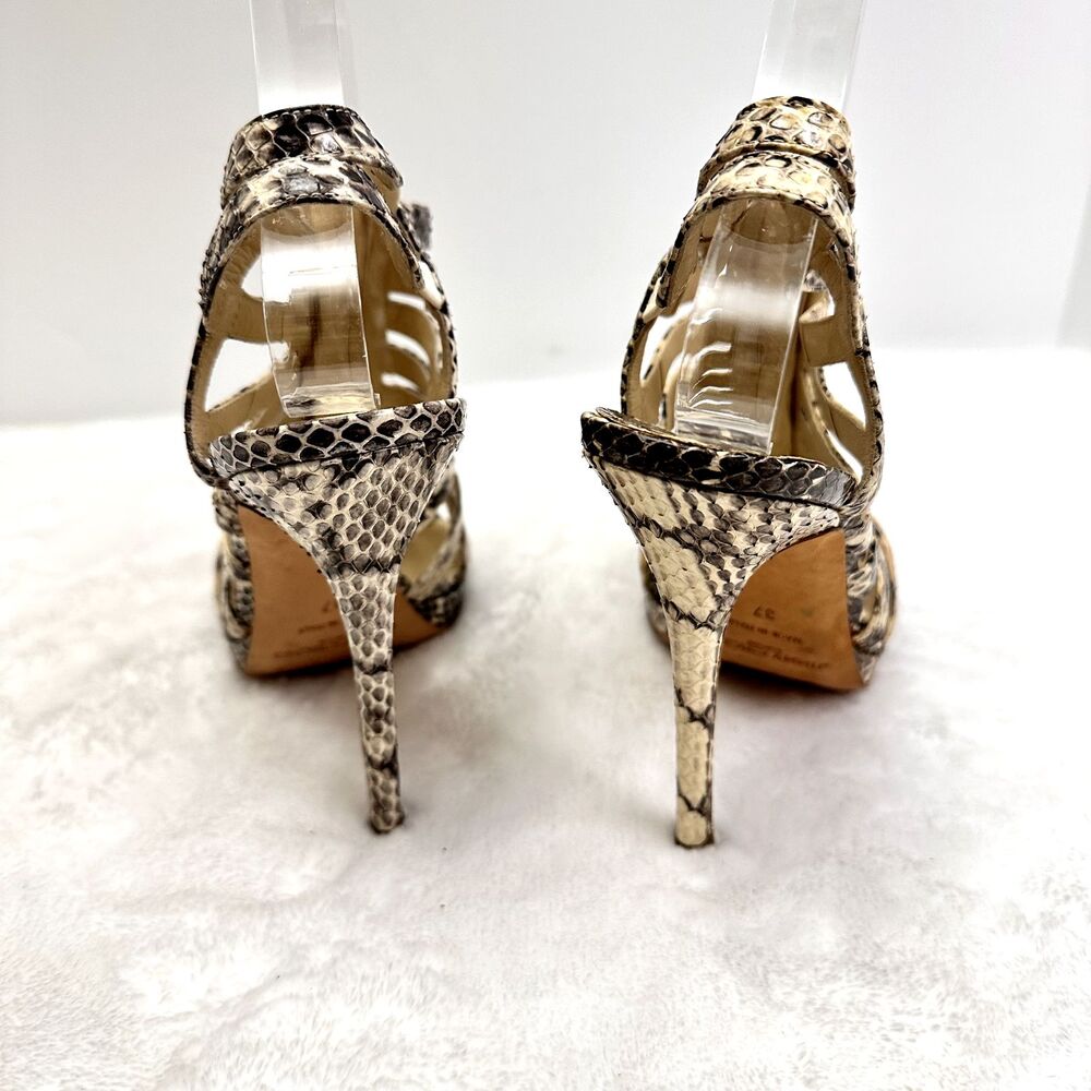 Jimmy Choo Women's Snakeskin Heels Strappy Sandals Front Gold Zip Python SZ 37 - Picture 4 of 14